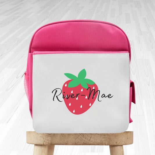 Custom Strawberry Backpack, Personalised Bag, School Bag, Backpack, Nursery Bag, Strawberries, Fruit, Personalised Strawberries