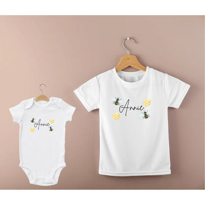 Personalised Custom Bee Children's Top, Baby Bodysuit, Name & Bee, Honey Comb, Bumble Bee, Bee Top, Bee T-Shirt, Honey, Personalised