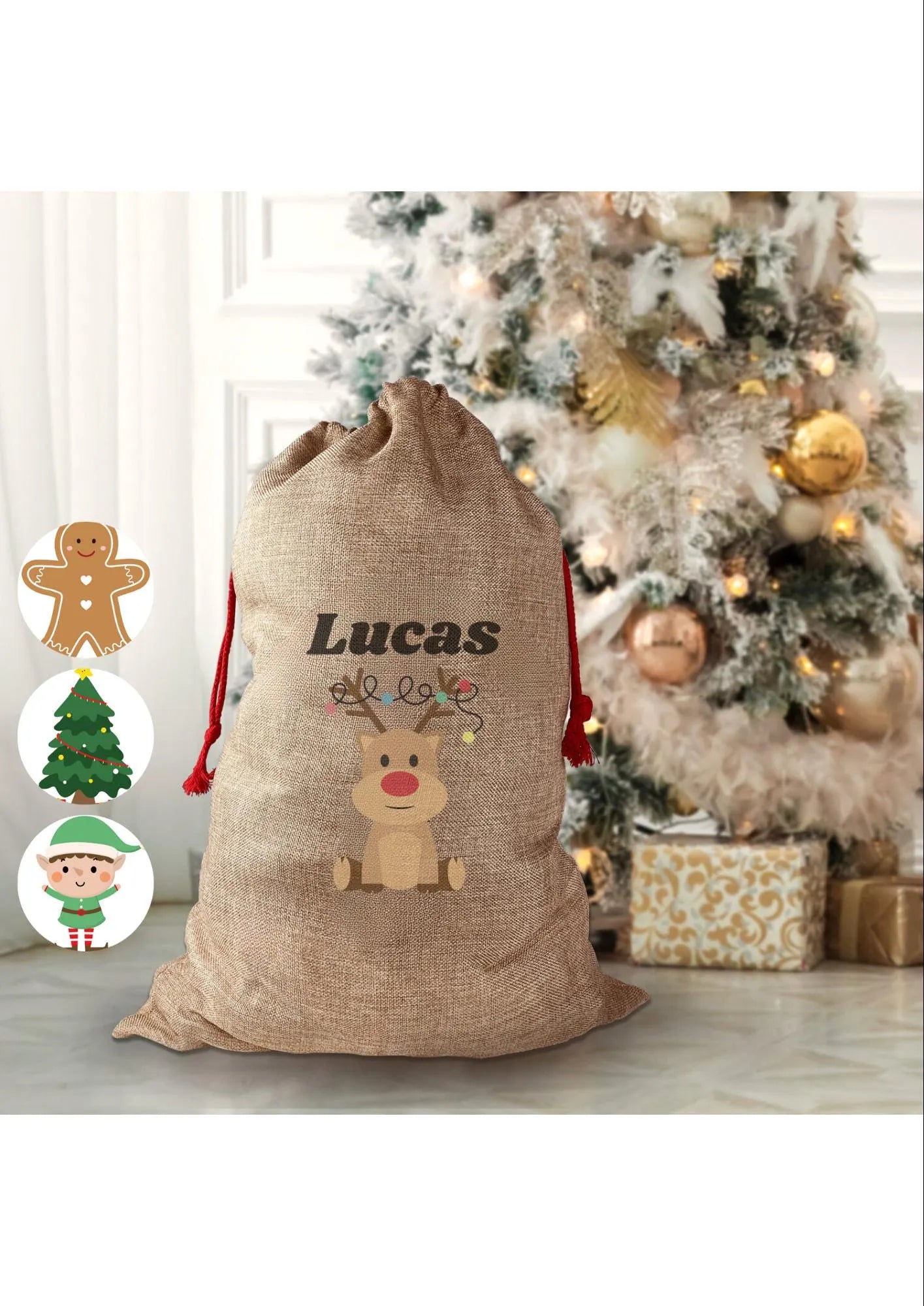 Custom Christmas Sack, Custom Present Sack, Reindeer, Gingerbread Man, Tree, Elf, Present Sack, Christmas Present Holder, Xmas Presents