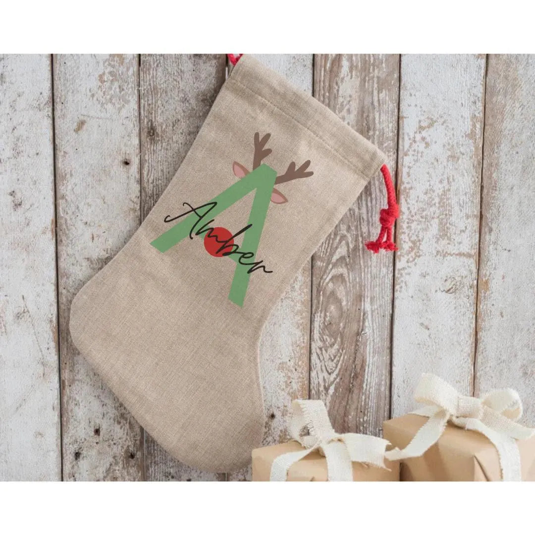 Custom Christmas Stocking, Personalised Stocking, Reindeer Stocking, Christmas Tree, Children's Christmas Stocking