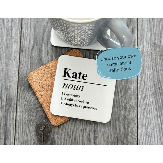 Personalised Name Definition Coaster, Gifts Ideas, Presents For Mum, Dad, Birthday, Christmas, Mothers, Fathers Day, Any Wording