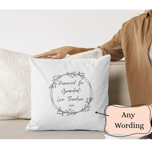 Personalised Wreath Cushion Cover, Custom Pillow Cover, Floral Decor, Word Art, Gift For Her, Home, For Him, Grandad, Dad, Mum, Friend