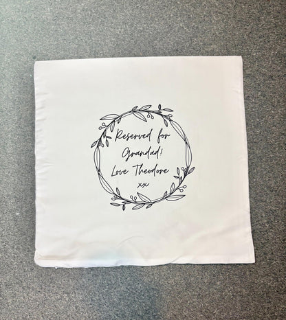 Personalised Wreath Cushion Cover, Custom Pillow Cover, Floral Decor, Word Art, Gift For Her, Home, For Him, Grandad, Dad, Mum, Friend