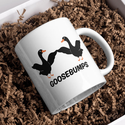 Goosebumps Mug – Funny Goose Fist Bump Coffee Cup – Cute Animal Pun Gift – Quirky Bird Lover Mug – Cute Cartoon Goose Drinkware