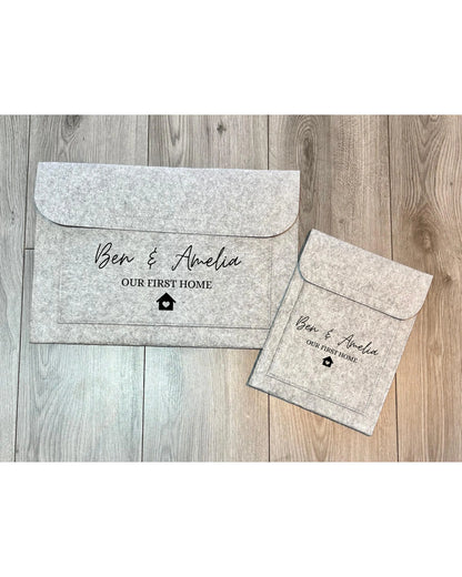 Our First Home Folder, Personalised Grey Folder with 2 Names, New Home Gift, Couple Gift, New House Folder, First Home Document Holder