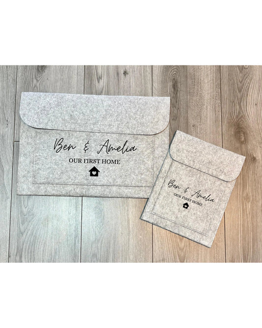 Our First Home Folder, Personalised Grey Folder with 2 Names, New Home Gift, Couple Gift, New House Folder, First Home Document Holder