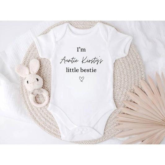 Personalised Baby Bodysuit, I’m Auntie’s Little Bestie Outfit, Custom Name Baby Grow, Cute Baby Shower Gift, Newborn Clothing