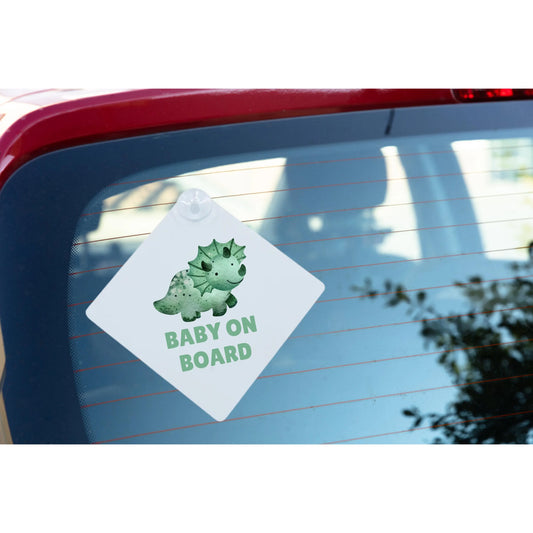 Dinosaur Baby on Board Sign, Baby on Board Car Sign, Suction Cup Window Sign, Baby in Car Sign, Cute Dino Car Safety Sign, Baby Shower Gift