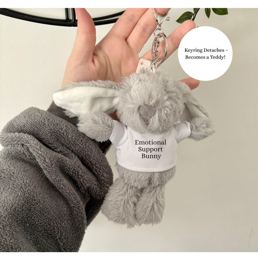 Emotional Support Bunny Keyring, Detachable Teddy Keychain, Bunny Plush Keyring, Cute Support Animal Accessory, Gift for Anxiety Relief