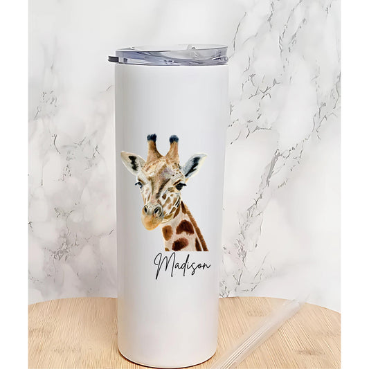 Personalised Giraffe Tumbler, Custom Kids Tumbler with Name, Cute Animal Insulated Cup for School, Birthday Gift, Reusable Drinkware