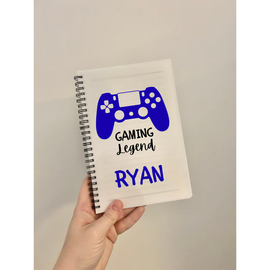 Gaming Legend A5 Notebook, Personalized Name Journal, Custom Gamer Gift, Video Game Controller Design, Gaming Stationery