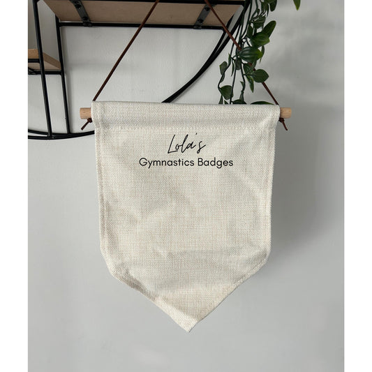 Personalised Gymnastics Badge Holder Pennant, Custom Name Hanging Banner For Gym Badges, Kids Room Display, Gymnast Award Organizer