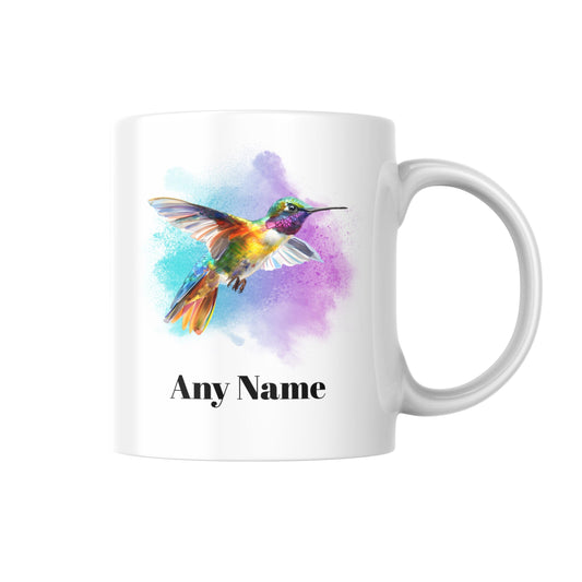 Personalised Name Mug With Colourful Hummingbird, Custom Coffee Cup, Gift For Bird Lover, Unique Hummingbird Mug, Birthday Or Special Gift