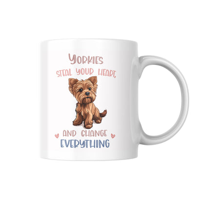 Yorkies Steal Your Heart Mug, Cute Yorkie Coffee Cup, Funny Dog Lover Gift, Yorkie Owner Present, Dog Mum Pet Lover Quote Mug
