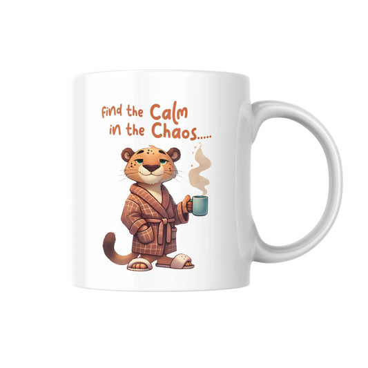 Find the Calm in the Chaos Mug, Tiger Coffee Cup, Motivational Animal Mug, Relaxing Work Home Gift, Cute Tiger Art Mug, Inspirational Mug
