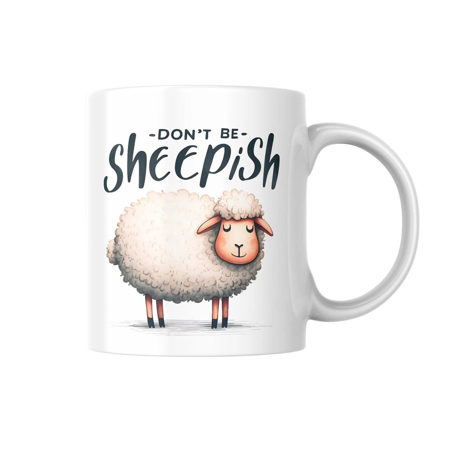 Don’t Be Sheepish Mug, Funny Sheep Lover Gift, Cute Animal Coffee Cup, Humour Pun Mug for Her or Him, Novelty Farm Animal Mug