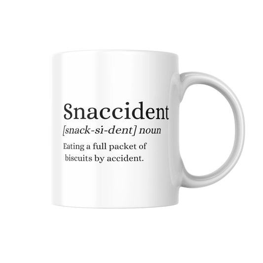 Funny Snaccident Mug, Humorous Coffee Cup for When You Accidentally Eat All the Biscuits, Novelty Gift for Friends, Family or Coworkers