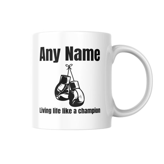 Personalised Boxing Mug With Name, Living Life Like A Champion, Custom Boxer Coffee Cup, Gift For Boxer, Boxing Lover Present