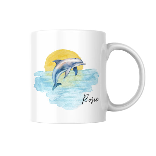 Personalised Name Mug With Dolphin, Custom Coffee Cup, Gift For Dolphin Lover, Ocean Animal Mug, Birthday Or Special Occasion Gift