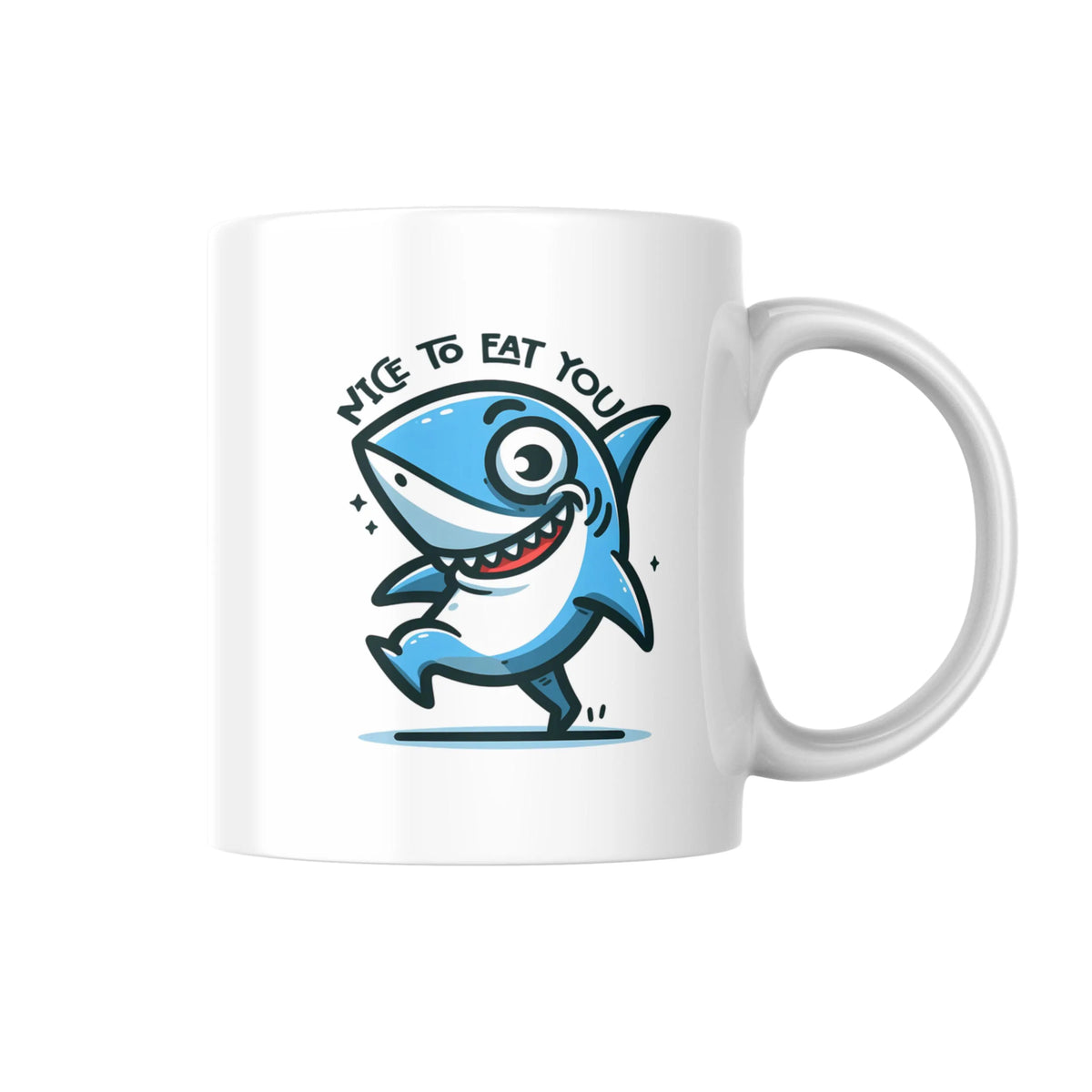 Nice to Eat You Mug, Funny Shark Coffee Cup, Ocean Lover Gift, Shark Pun Mug, Cute Sea Life Mug, Joke Gift for Him, Her or Work Friend