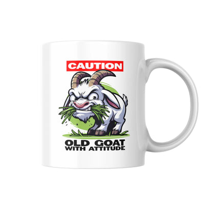 Caution Old Goat With Attitude Mug, Funny Sarcastic Coffee Cup, Humorous Gift for Friends or Family, Quirky Tea Mug, UK Novelty Present