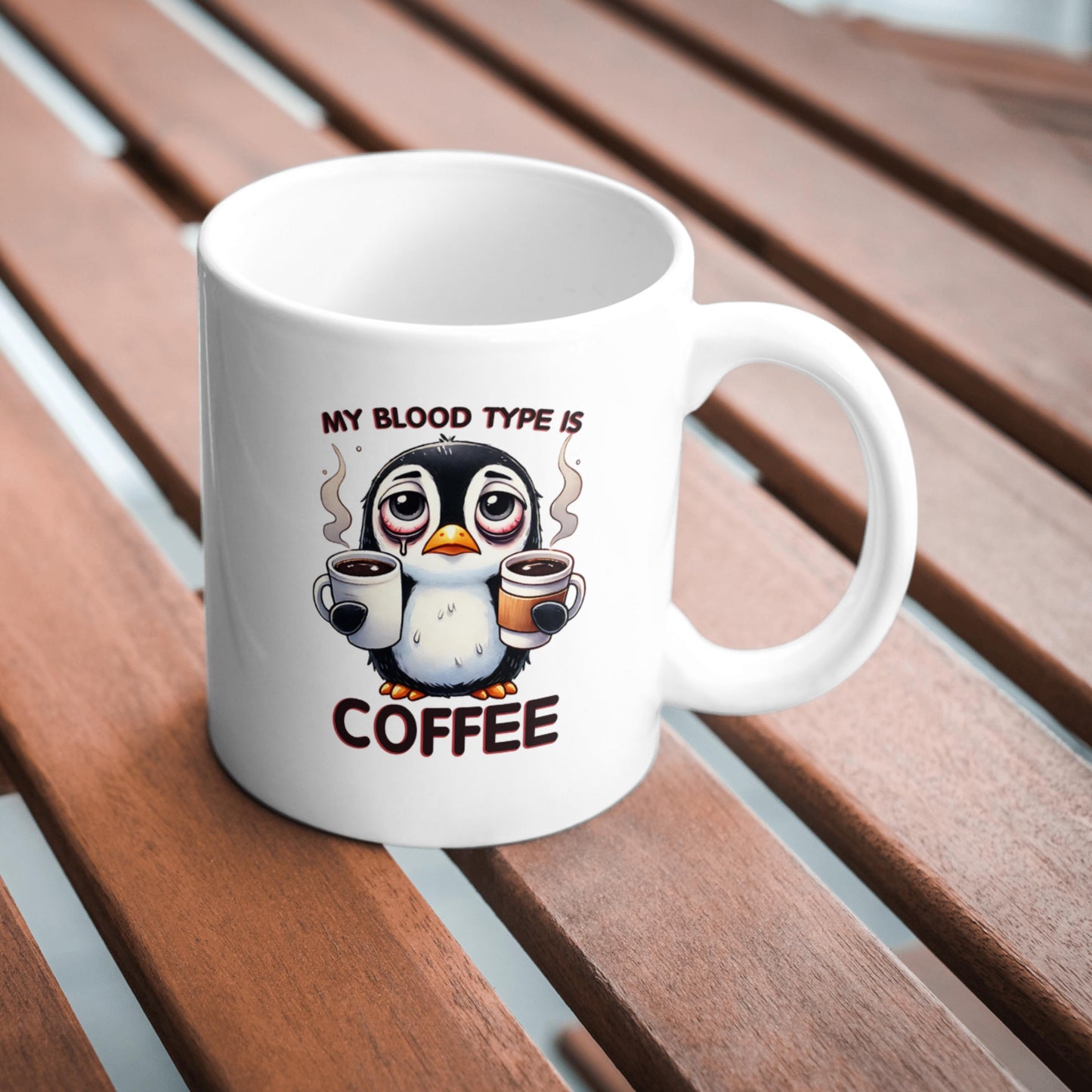 My Blood Type Is Coffee Mug, Funny Coffee Cup, Cute Animal Mug for Coffee Lovers, Morning Humor Gift for Mum or Friend