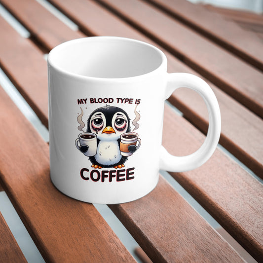 My Blood Type Is Coffee Mug, Funny Coffee Cup, Cute Animal Mug for Coffee Lovers, Morning Humor Gift for Mum or Friend