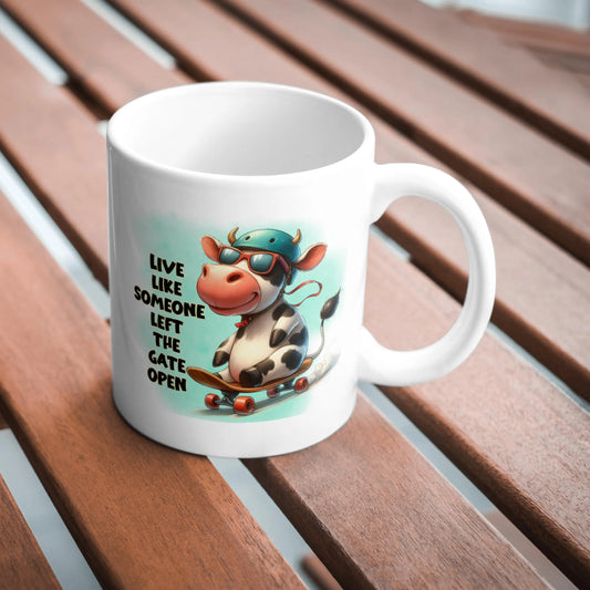 Live Like Someone Left the Gate Open Mug, Funny Farm Animal Coffee Cup, Cute Cow or Animal Mug for Coffee Lovers, Gift for Mum