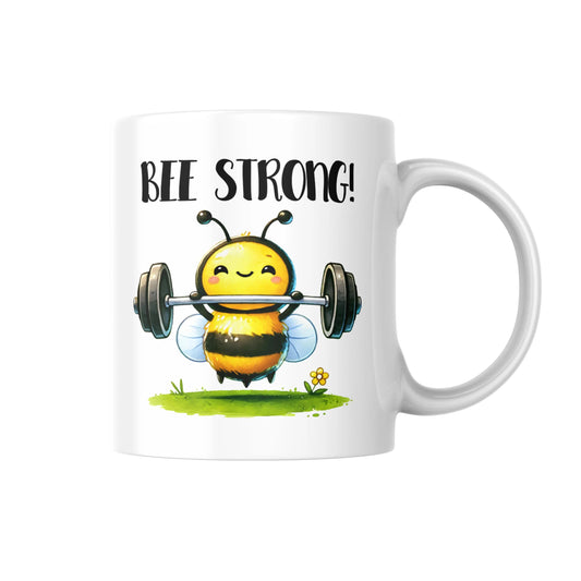 Bee Strong Mug, Bee Lifting Weights Coffee Cup, Motivational Animal Mug, Fitness Gift, Funny Bee Lover Mug, Inspirational Mug