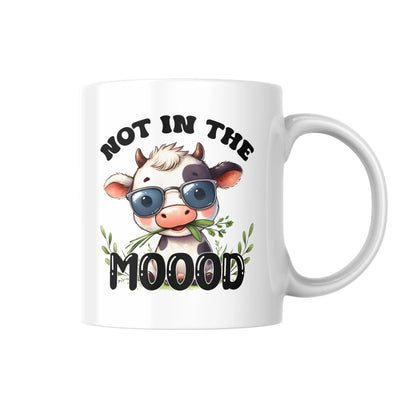 Not in the Moood Cow Mug, Funny Cow Lover Gift, Grumpy Cow Coffee Cup, Farm Animal Pun Mug, Sarcastic Gift for Her or Him