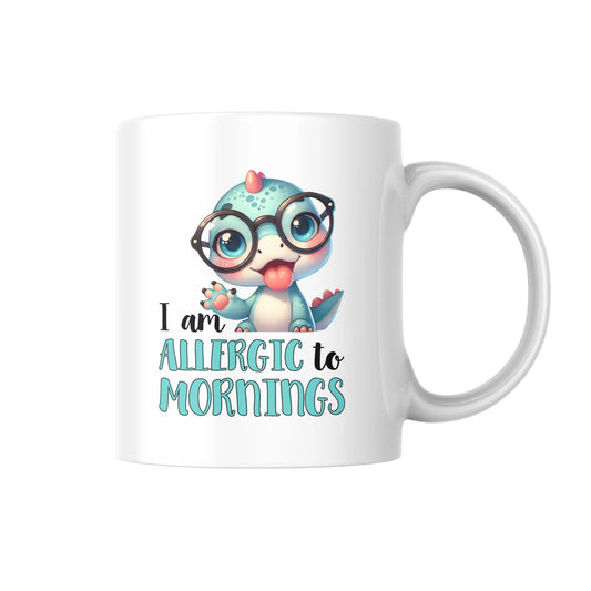 I’m Allergic to Mornings Dinosaur Mug, Funny Dino Coffee Cup, Cute Animal Lover Gift, Humour Mug for Her or Him, Morning Grump Mug