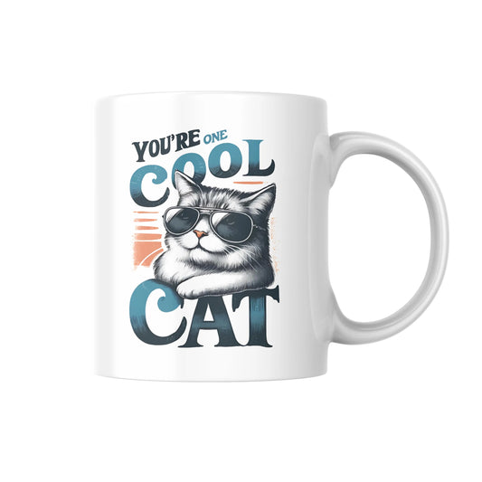 You’re One Cool Cat Mug, Funny Cat Lover Gift, Cute Feline Coffee Cup, Animal Humour Mug, Gift for Her or Him, Kitty Novelty Mug