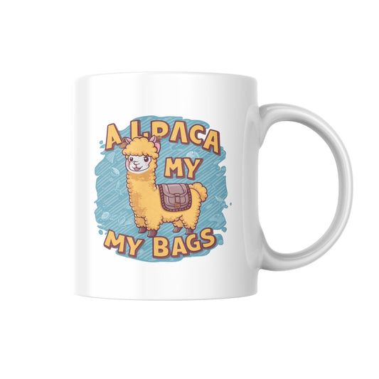 Alpaca My Bags Mug, Funny Alpaca Lover Gift, Cute Animal Coffee Cup, Humour Pun Mug for Her or Him, Novelty Llama/Alpaca Mug