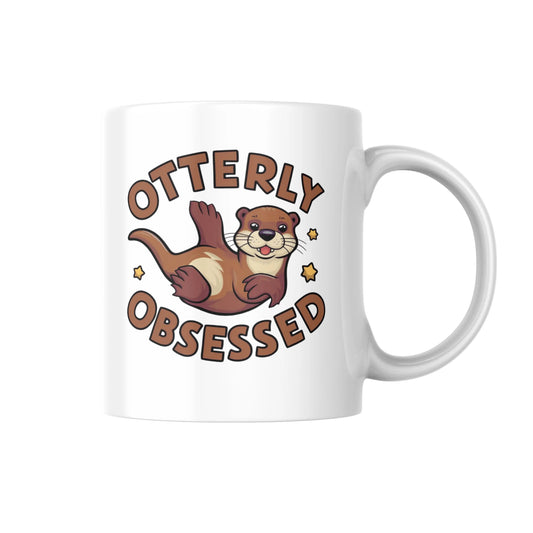 Otterly Obsessed Mug, Funny Otter Lover Gift, Cute Animal Coffee Cup, Humour Pun Mug for Her or Him, Novelty Wildlife Mug