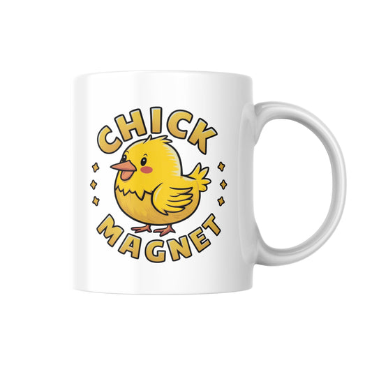 Chick Magnet Mug, Funny Chick Lover Gift, Cute Animal Coffee Cup, Humour Pun Mug for Her or Him, Novelty Farm Animal Mug