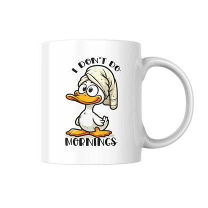 I Don’t Do Mornings Mug, Funny Duck Coffee Cup, Cute Animal Humor Gift, Quirky Tea Mug, Sarcastic Pet Lover Present, UK Gift