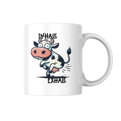 Inhale Exhale Mug, Funny Cow Coffee Cup, Cute Animal Humor Gift, Quirky Tea Mug, Humorous Farm Animal Present, UK Gift