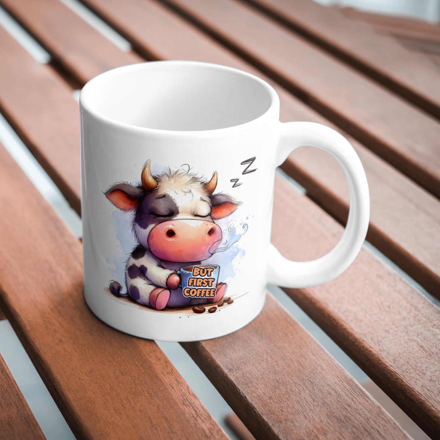 But First Coffee Mug, Funny Cow Coffee Cup, Cute Animal Mug for Coffee Lovers, Morning Humor Gift for Mum, Friend or Cow Lover