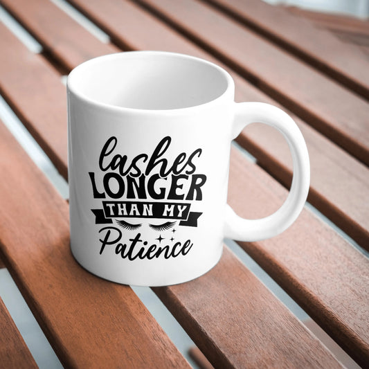 Lashes Longer Than My Patience Mug, Funny Coffee Mug, Sarcastic Tea Cup, Humorous Gift, Witty Makeup Lover Mug, Quirky Cup