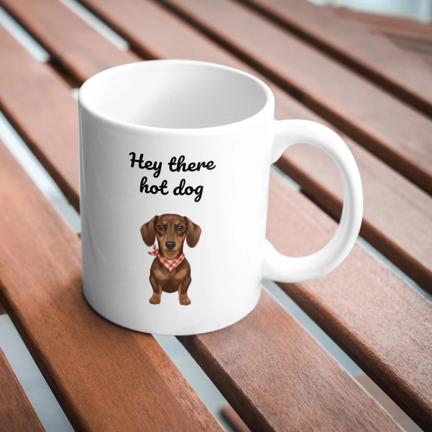 Hey There Hot Dog Mug, Chocolate Sausage Dog Coffee Cup, Funny Dachshund Gift, Cute Wiener Dog Mug for Mum, Dog Lover Present, Doxie Cup