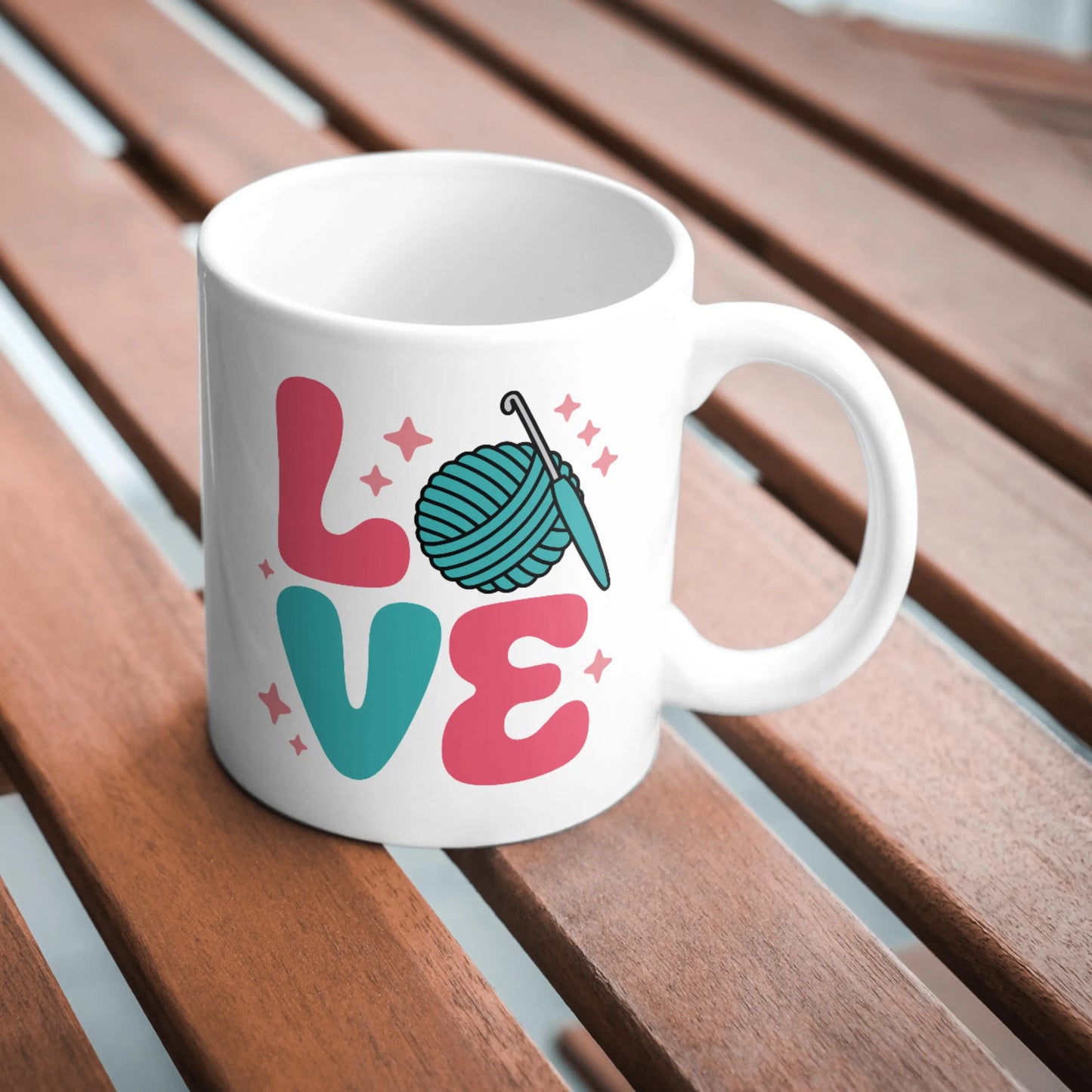 Love Crochet Mug, Funny Crochet Mug, Crochet Lover Gift, Yarn Ball Design, Crocheter Humour, Handmade Craft Mug, Yarn Addict Cup