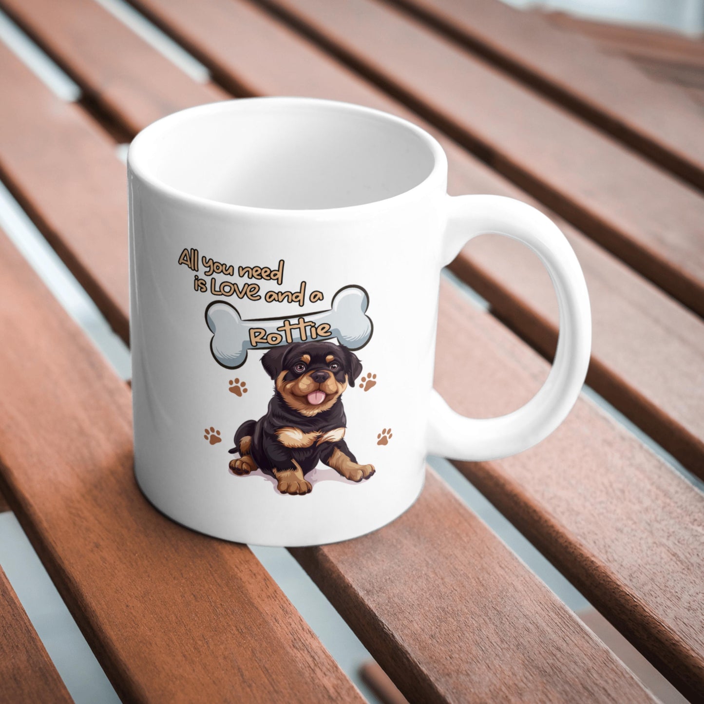 All You Need Is Love And A Rottie Mug, Rottweiler Dog Gift, Dog Lover Mug, Cute Dog Quote Cup, Pet Mum Gift, Funny Dog Mug