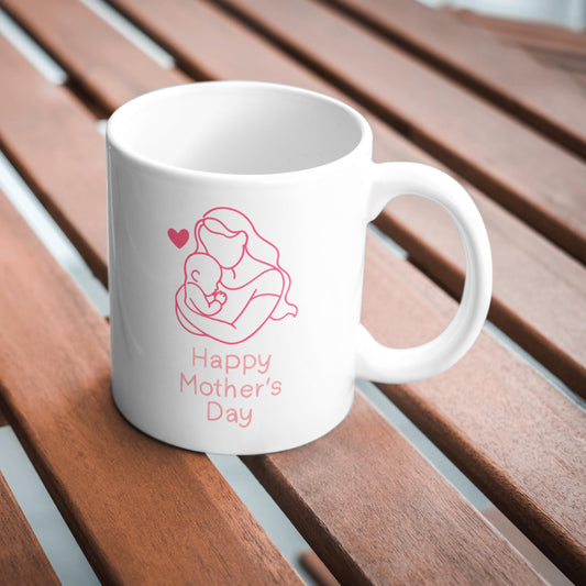 Happy Mother’s Day Mug, Mum And Baby Cuddling Design, New Mum Gift, Motherhood Coffee Cup, Sentimental Mum Gift, Keepsake Mug