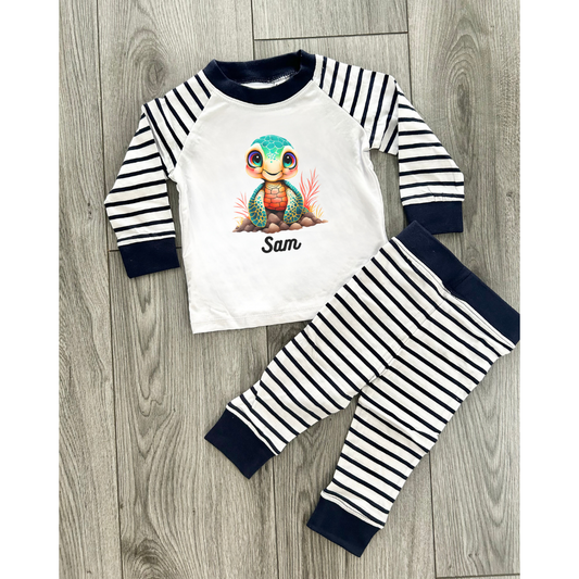 Personalised Boys Pyjamas, Turtle Style Pjs, Custom Pjs, Cute Night Wear, Sleepwear, Pj Gift Boys, Pyjamas Present, Turtle On Pjs