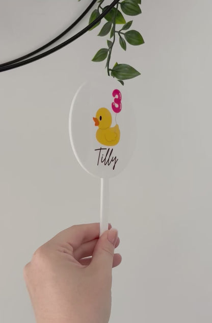 Tortenaufsatz, Ente, Name und Alter, personalisierter Tortenaufsatz, Geburtstagstorte, Partytorte, Tortenaufsatz, Geburtstagsdeko, Geburtstagsschild, Tortenaufsatz