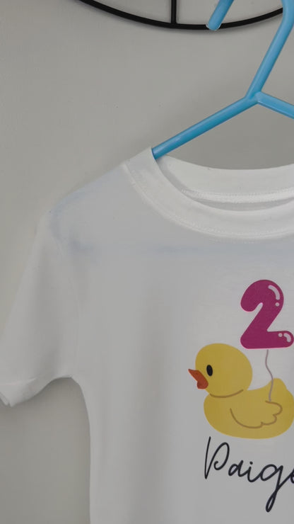 Personalised Birthday Duck Children's T-Shirt, Baby Bodysuit Vest, Birthday Balloon, Duck Style, Birthday Outfit, Duck Love, Birthday Top