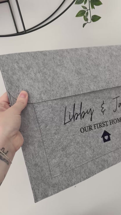 Our First Home Folder, Personalised Grey Folder with 2 Names, New Home Gift, Couple Gift, New House Folder, First Home Document Holder